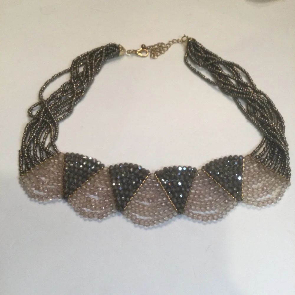 Sparkly Crystal And Glass Bead Bib Collar Necklace